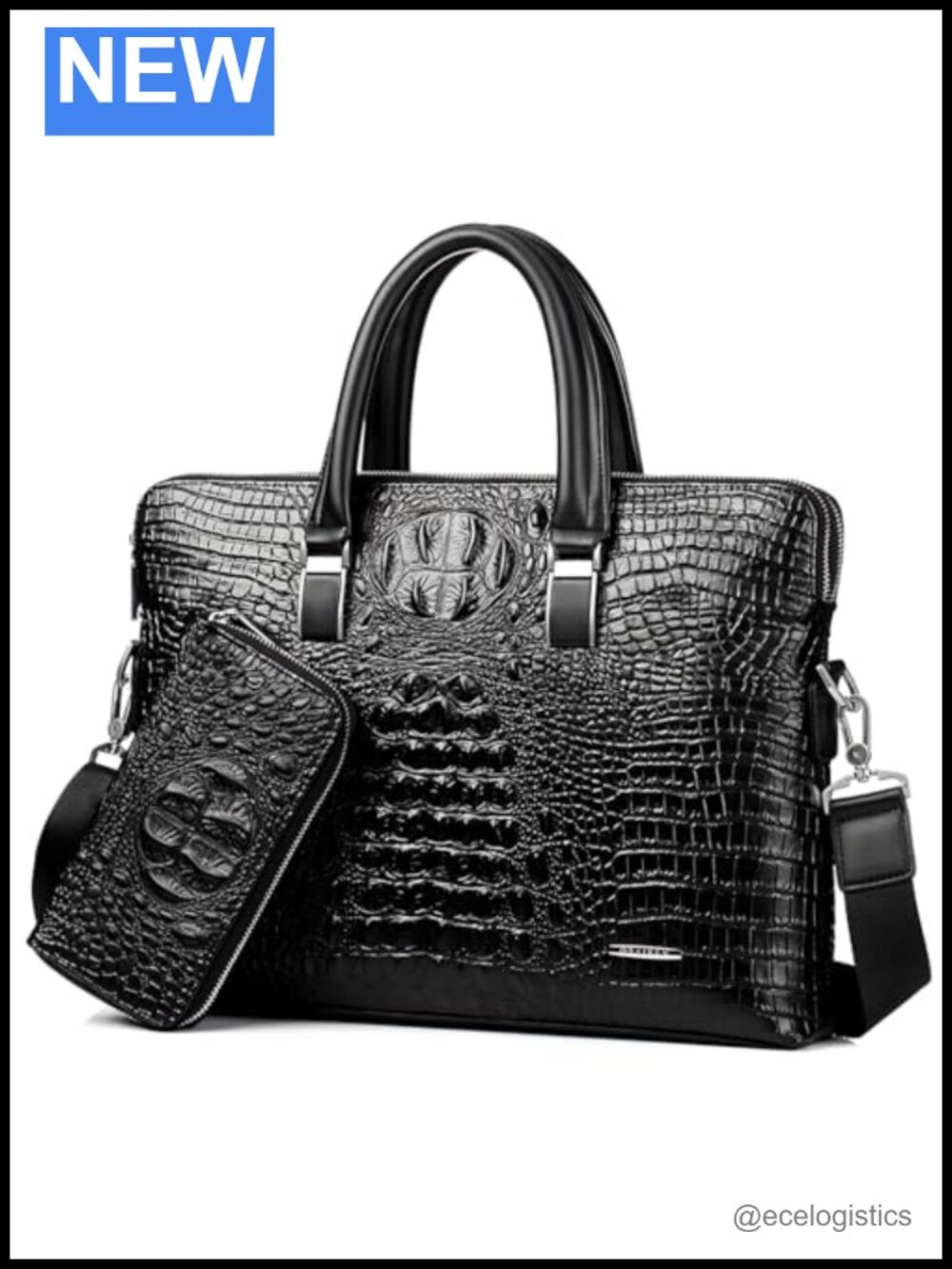 Men's Crocodile Pattern Leather Business Handbag Top Handle